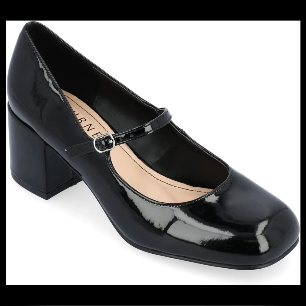Journee Collection Foam Okenna Black Patent Leather Pumps Shoes (Size 11)